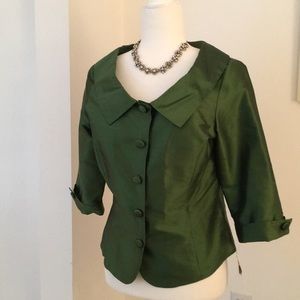 Moss green silk shantung blouse